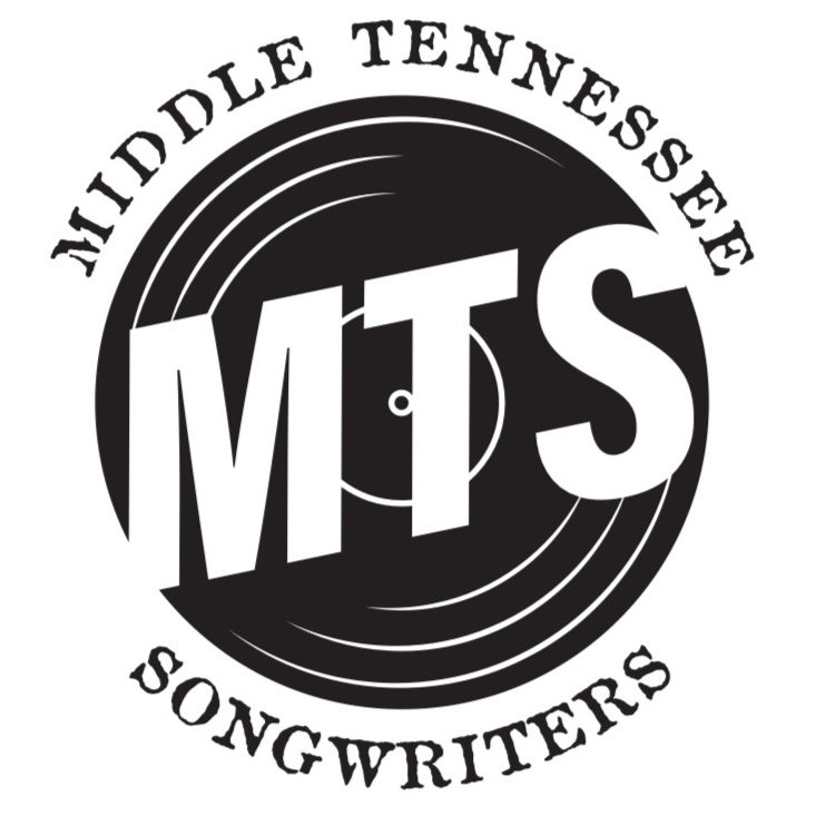 Record with white MTS letters and Middle Tennessee Songwriters in black circling the record